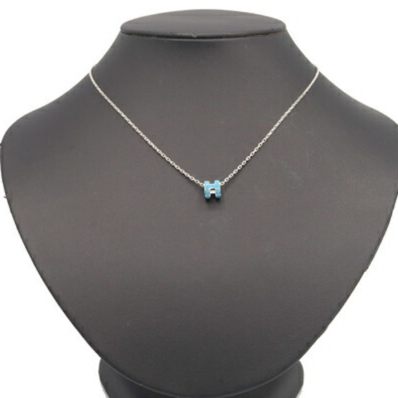 Hermes Necklace Pop Ash Blue Silver Metal H Cube Ladies Chain HERMES - Picture 5 of 6